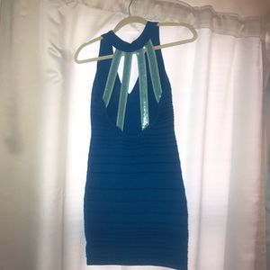 Wow Couture teal banded dress w/sequin back straps